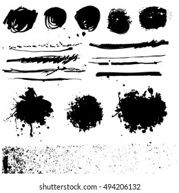Set of Black ink vector. Grunge texture, background, template.