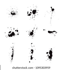 Set of black ink vector splashes.Isolated on white background.