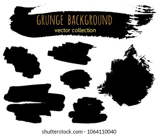 Set of Black ink vector stains. Grunge brush collection