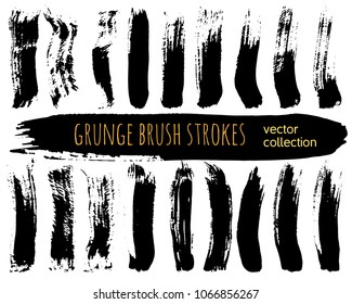 Set of Black ink vector stains. Grunge brush collection isolated on white