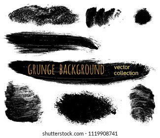 Set of Black ink vector stains. Grunge brush collection