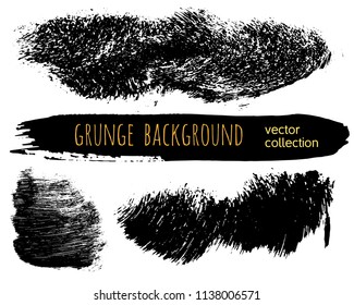 Set of Black ink vector stains. Grunge brush collection