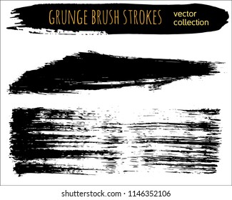 Set of Black ink vector stains. Grunge brush collection