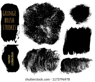 Set of Black ink vector stains. Grunge brush collection