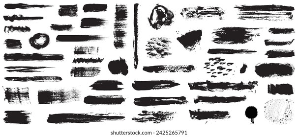 Set of Black ink vector stains. collection of black paint, ink brush strokes, brushes, lines, grungy Isolated on white background.  Vector illustration. 