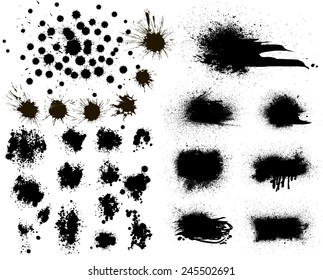 Set of Black ink vector stains