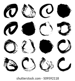 Set of Black ink vector stains. Grunge artistic brush strokes, design elements.