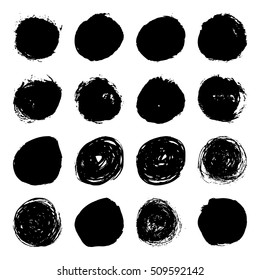 Set of Black ink vector stains. Grunge artistic brush strokes, design elements.