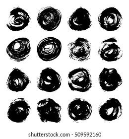Set of Black ink vector stains. Grunge artistic brush strokes, design elements.