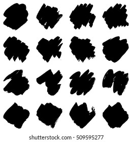 Set of Black ink vector stains. Grunge artistic brush strokes, design elements.