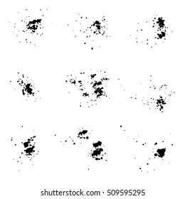 Set of Black ink vector stains. Grunge artistic brush strokes, design elements.