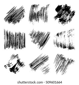 Set of Black ink vector stains. Grunge artistic brush strokes, design elements.