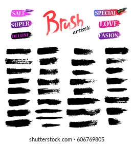 Set of Black ink vector stains. Set Collection Brushes Stroke