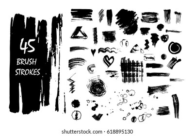 Set of Black ink vector stains and strokes