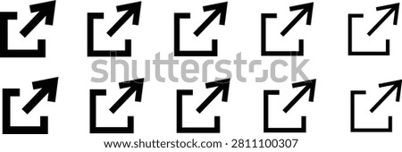 Set of black interface link out icons arranged in rows for web design with external internet interface navigation directional isolated collection hyperlink application
