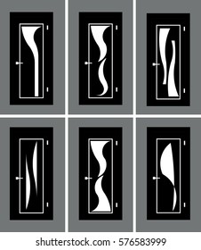 Set of black interior doors isolated on gray background