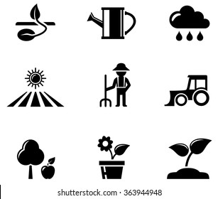set of black isolated agriculture concept icons