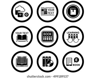 set of black isolated book concept icons
