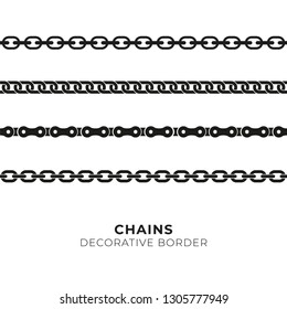 Set of black isolated of chains on white background. Seamless pattern of chain. Decorative border - Vector
