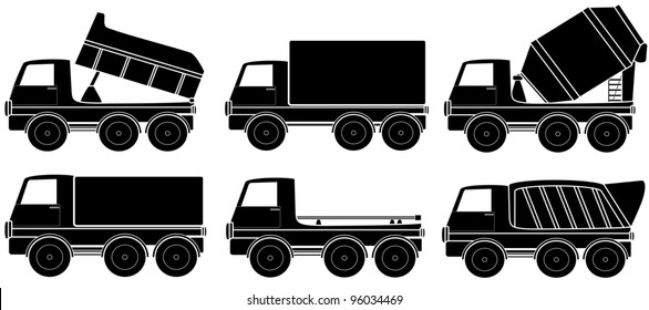 set black isolated construction transport silhouette