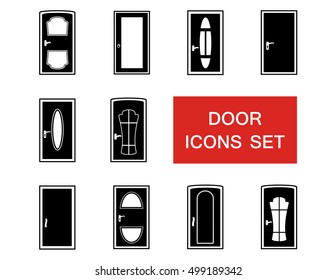 set of black isolated door with red signboard