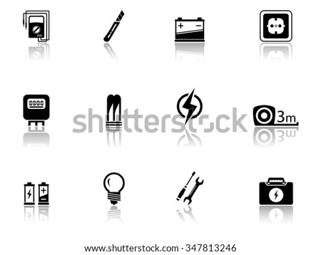 set of black isolated electrical equipment objects