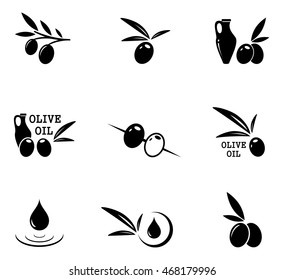 set of black isolated emblems with olive concept icons