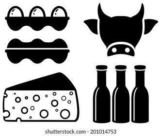 set black isolated food icon for milk production