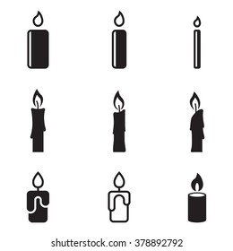 Set of black isolated icons candles