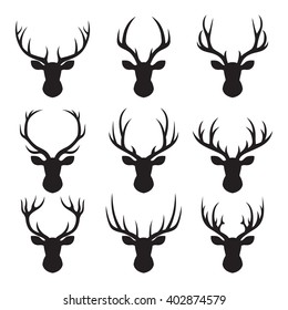 Set of black isolated icons deer horns label