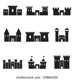 Set of black isolated icons on a theme castles
