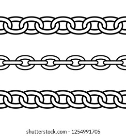 Set of black isolated outline chains on white background. Seamless pattern of line chain. Decorative borders.