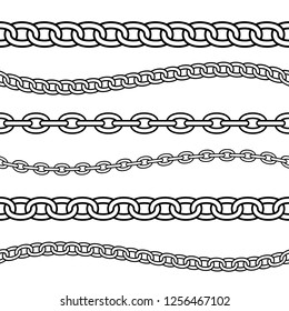 Set of black isolated outline chains on white background. Seamless pattern of line chain. Decorative border.