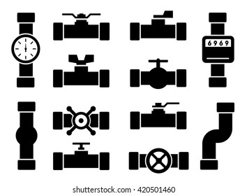 set of black isolated pipes silhouette icons