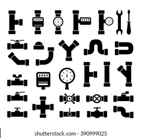 Set Of Black Isolated Plumbing Pipes Icon