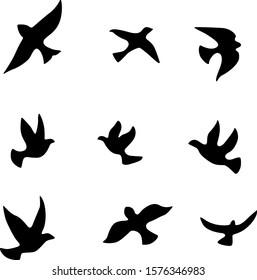 set of black isolated vector bird silhouettes