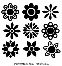 Set of black isolated vector flowers icons