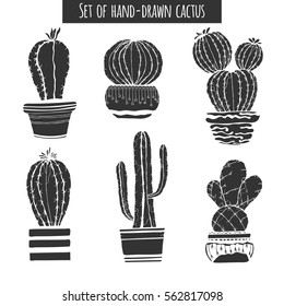 Set of black isolation of cacti on a white background. Vector illustration.