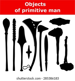 Set of black items ancient people on white background. Vector illustration