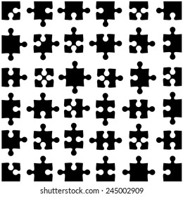 Set of black jigsaw puzzles. Vector illustration.