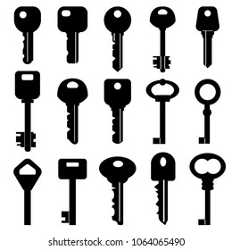 Set of black keys of different shapes. Vector illustration.