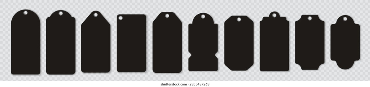 Conjunto de etiquetas y distintivos negros. Colección realista de diferentes etiquetas con sombra. Marcos decorativos de época. Ilustración del vector