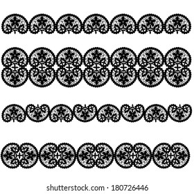 Set of black lace border isolated on white