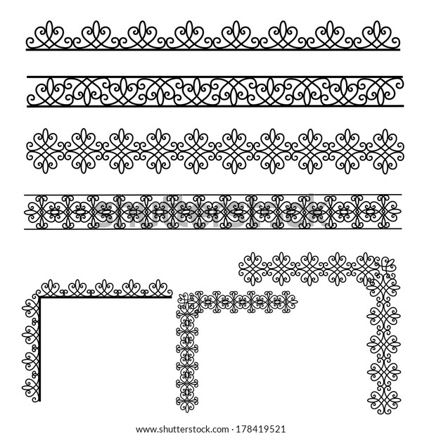 Set Black Lace Borders Isolated On Stock Vector (Royalty Free) 178419521