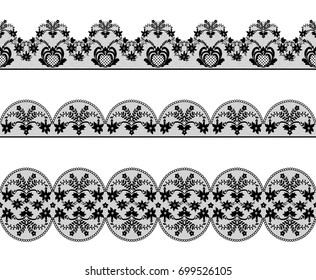 Set of black lace borders on white background
