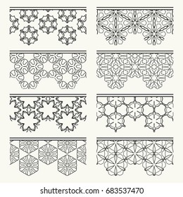 Set of black lace seamless borders, line patterns. Tribal ethnic arabic, indian, turkish decorative ornaments, fashion collection. Isolated elements for headline, banners, wedding invitation cards