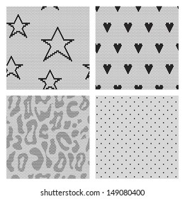 Set of black lace vector fabric seamless patterns. Vector backgrounds.