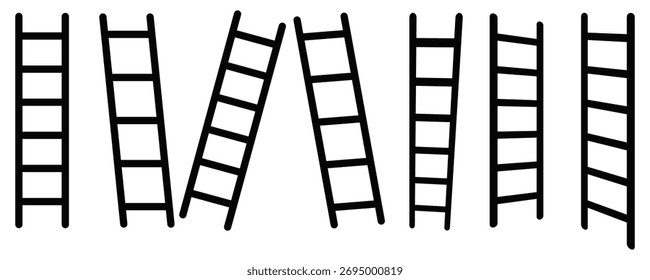 Conjunto de siluetas de escalera negra – Ilustración vectorial de construcción simple
 Escaleras aisladas sobre fondo blanco