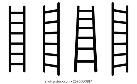 Set of Black Ladder Silhouettes – Vector Illustration of Simple Construction
 Ladders Isolated on White Background