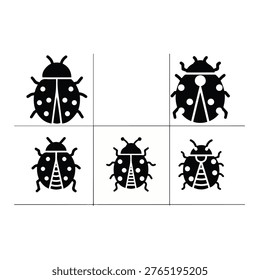 Set of black ladybugs with white spots